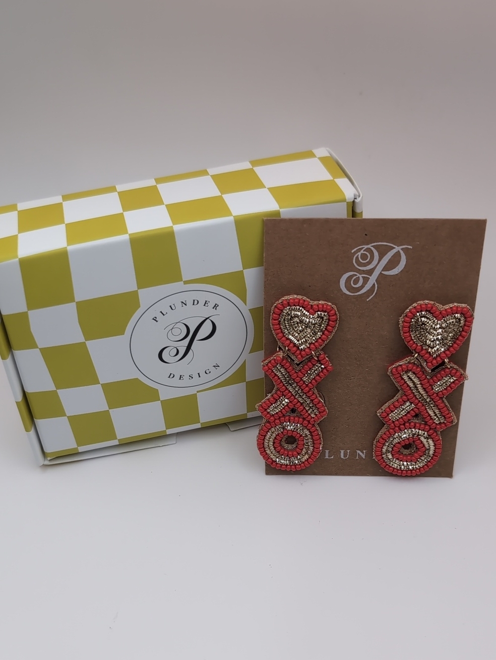 Plunder Designs XOXO Red & Gold Beaded Dangle Earrings New In Box - Picture 5 of 5